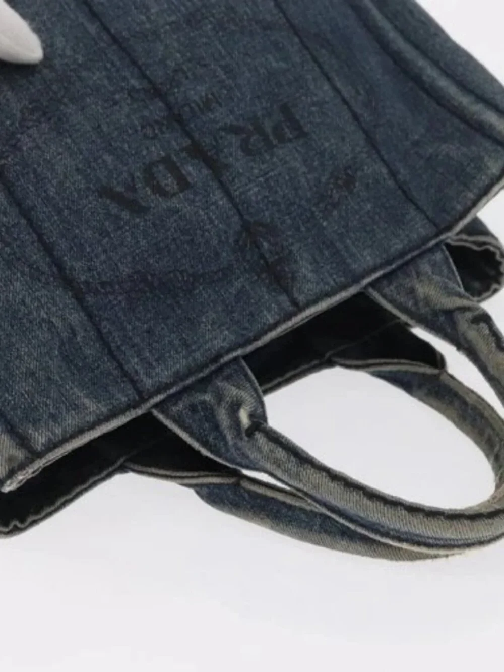 PRADA Canapa PM Hand Bag Denim Blue Gold Auth - Picture 6 of 16